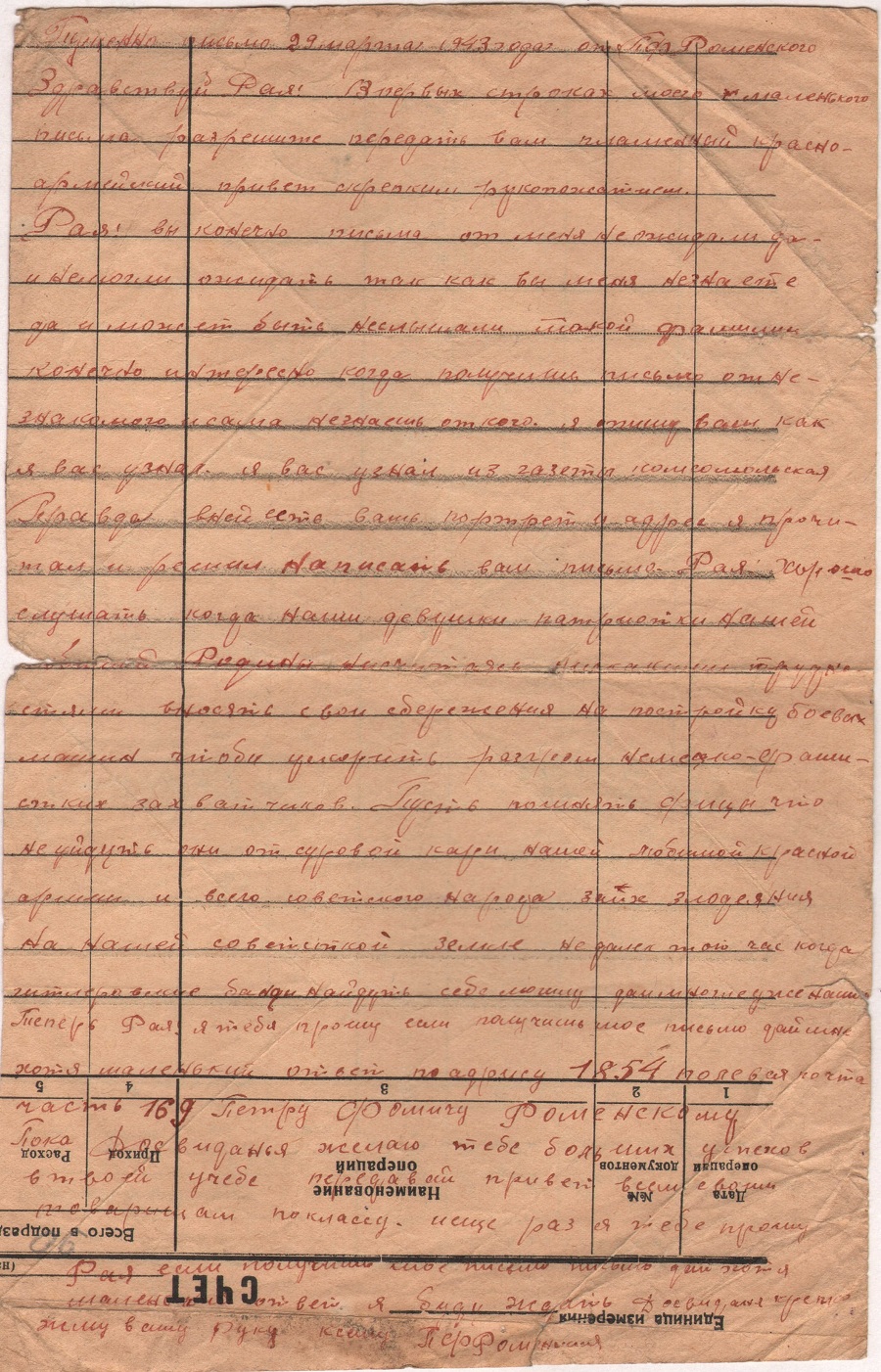 Коровайко МПК14422-82 Письмо от Роменского П.Ф. от 29.03.1943 г. стр.1